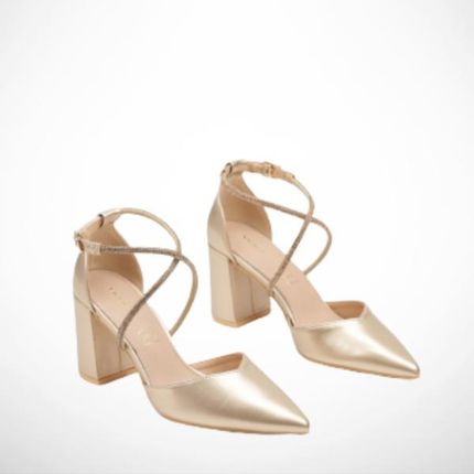 Złote czółenka ozdobione cyrkoniami ze skórzaną wkładką  Vices 2340B