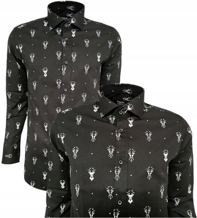 KOSZULA MĘSKA WIZYTOWA CASUAL ŚWIĄTECZNA RENIFER CZARNA XXL