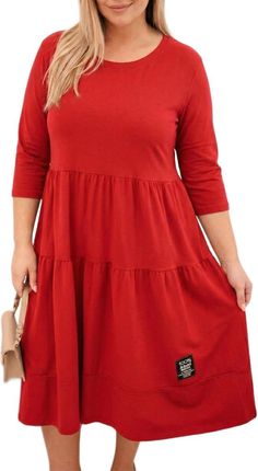 Sukienka damska bawełniana Plus Size z falbanami czerwona