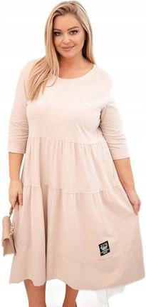 Sukienka damska bawełniana Plus Size z falbanami beżowa