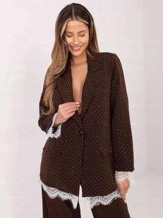 Elegancka Brązowa Marynarka Damska ITALY MODA z Koronką One Size