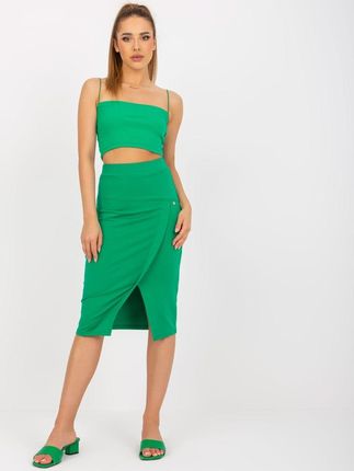 Spódnica Midi Zielona Basic z Rozcięciem Wysoki Stan M 38 Casual