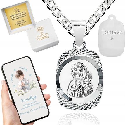 4Ball Łańcuszek srebrny 40 cm medalik MB prostokątny prezent na komunię i chrzest (6DB95613D)