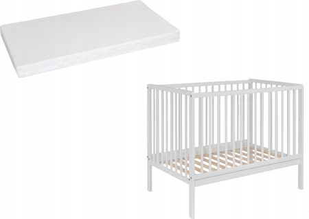 Łóżeczko Julia kolor bIAły 100x60 Bukowe dostawka Materac