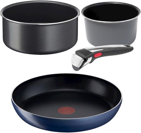 Tefal Ingenio Zestaw Patelnia Granatowa 28 cm + Czarny Garnek 24 cm + Szary Garnek 16 cm GAZ 82465GSZ