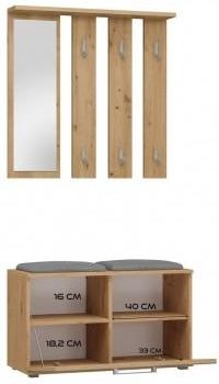 Topeshop Garderoba Przedpokojowa OPAL z Lustrem, Szafką na Obuwie i Siedziskiem (TGOPAOPALDA)