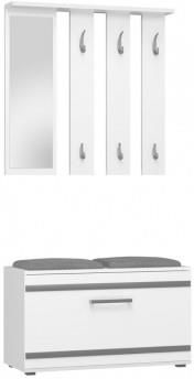 Topeshop Garderoba Przedpokojowa OPAL z Lustrem, Szafką na Obuwie i Siedziskiem (TGOPAOPALBI)