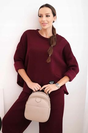 Komplet damski dresowy z grubszego materiału z szerokimi nogawkami bordowy