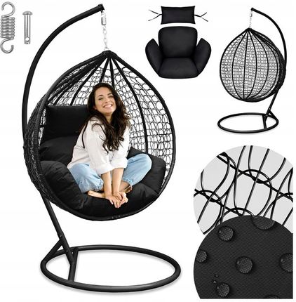 Abarqs Fotel Wiszący Kokon Kosz Bujany Huśtawka Xxl + Poduszka Wodoodporna Czarny