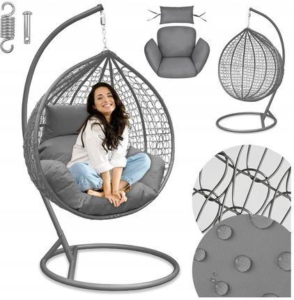 Abarqs Fotel Wiszący Kokon Kosz Bujany Huśtawka Xxl + Poduszka Wodoodporna Szary