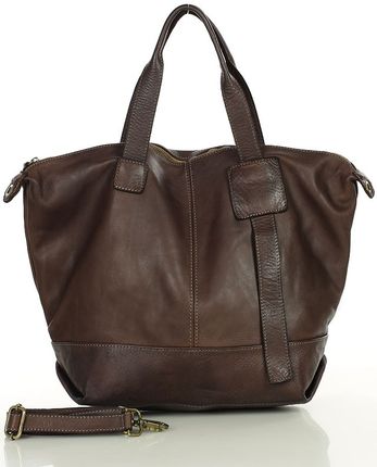 Duża torba shopper A4 z miękkiej włoskiej skóry Marco Mazzini brązowa