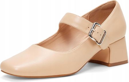 Damskie Buty Czółeńka Mary Jane Pasek na Obcasie Eleganckie Kremowe 38,5 EU