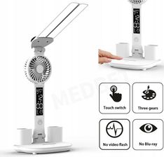 bez marki Lampka biurkowa LED z termometrem, z zegarem, z wentylatorem, kod 0080545697965, kolor bia�y, d�ugo�� 32 cm