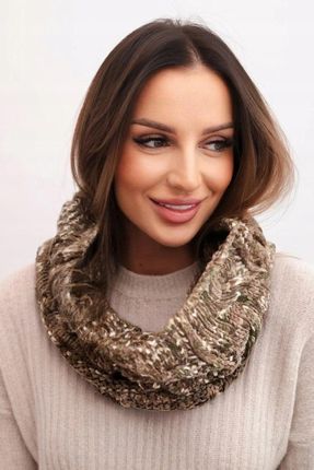 Komin Damski Zimowy KN25 Wełna 30% Khaki Fango Ciepły Melanżowy Szalik