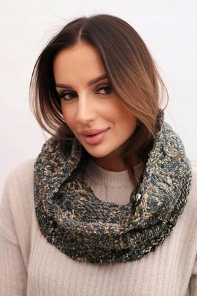 Komin Damski Zimowy KN25 Wełna 30% Jeansowy Khaki Ciepły Melanżowy Szalik