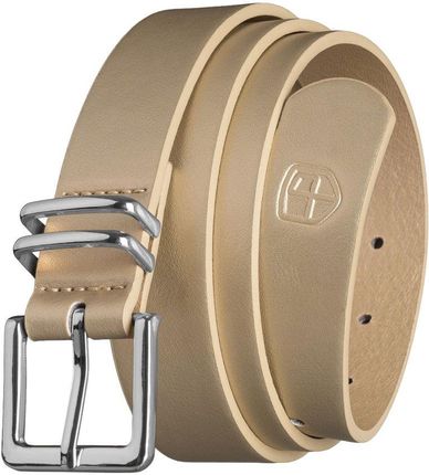 Beżowy pasek damski ze skóry ekologicznej ze srebrną, klasyczną klamrą - Peterson