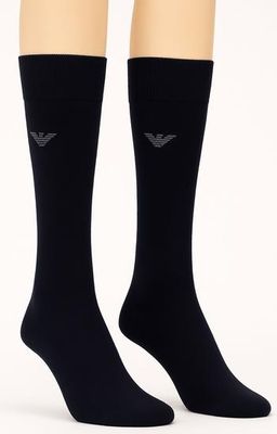Emporio Armani skarpety podkolanówki bawełna granatowe 2-Pack
