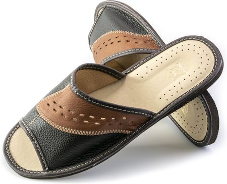 KAPCIE MĘSKIE PANTOFLE SKÓRZANE KLAPKI DOMOWE ODKRYTE BRĄZOWE MAXIMUS r. 40