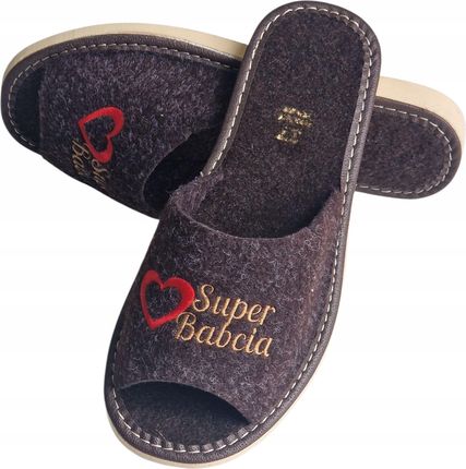 KAPCIE DAMSKIE FILCOWE NA PREZENT DLA BABCI KLAPKI PANTOFLE BRĄZOWE r. 39