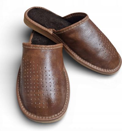 KAPCIE MĘSKIE SKÓRZANE OCIEPLANE PANTOFLE PAPCIE BRĄZOWE MAXIMUS r. 44