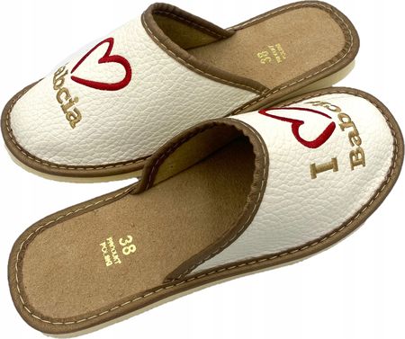 KAPCIE DAMSKIE PREZENT DLA BABCI PANTOFLE KLAPKI PAPCIE BIAŁE MAXIMUS r. 38