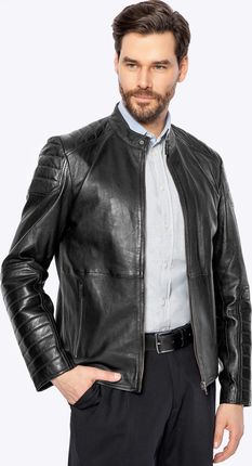 Męska kurtka ze skóry owczej z przeszyciami czarna