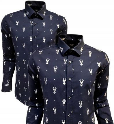 KOSZULA MĘSKA WIZYTOWA CASUAL ŚWIĄTECZNA RENIFER GRANAT L