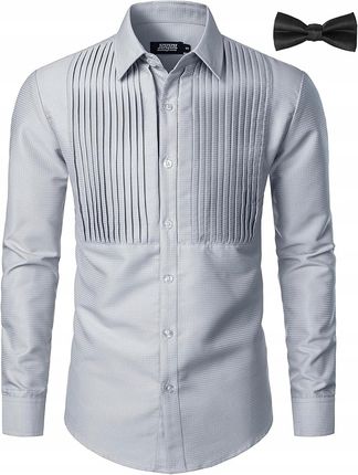 Koszula Męska Z Długim Rękawem Elegancka Zapinana Na Guziki Szara XL
