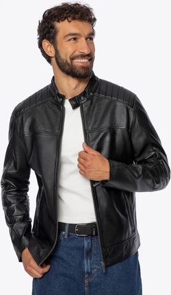 Męska kurtka ze skóry naturalnej ze stójką czarna