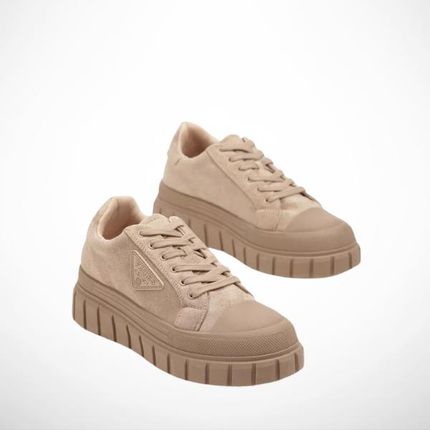 Ciemnobeżowe Sneakersy Zamszowe Damskie na Grubej Podeszwie Vices 2343B