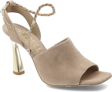 Sandały damskie Chebello, ze skóry naturalnej o gładkim wykończeniu wiązanie wokół kostki na cienkich paskach oraz smukły obcas, beżowe, 4440_-084-000