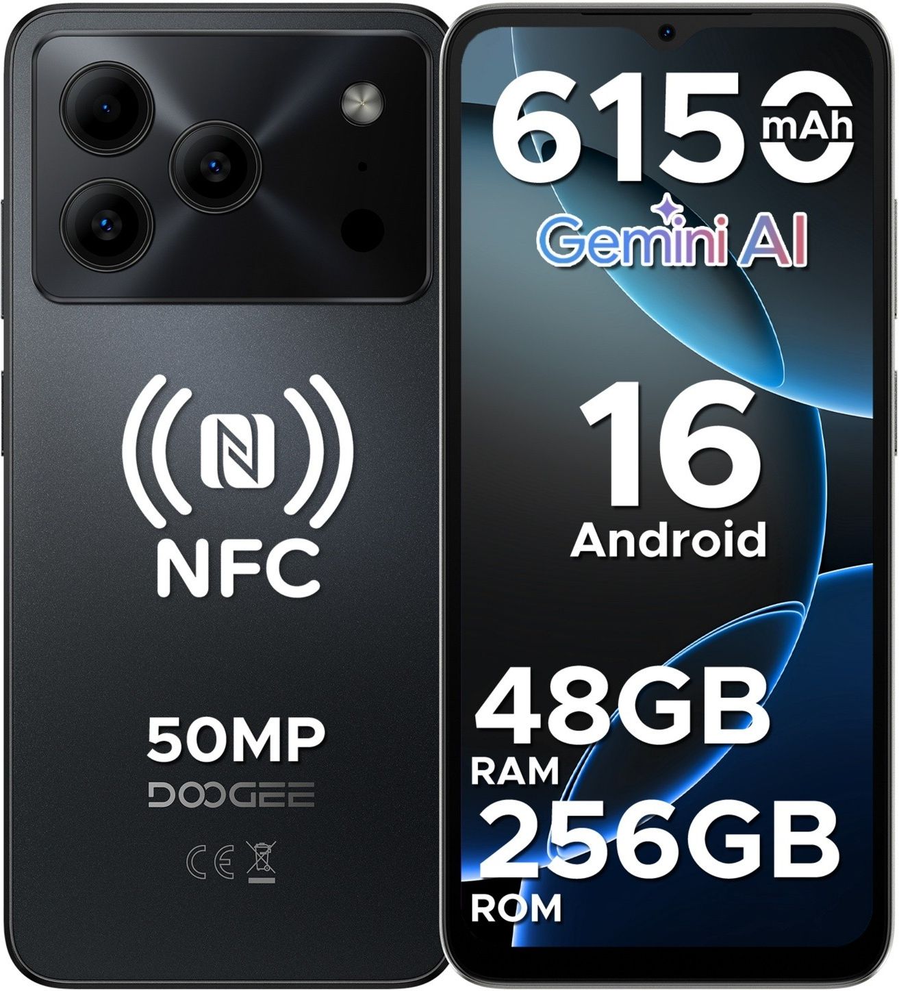 DOOGEE NOTE 56 PLUS Smartphone 4G 48GB+256GB Con Android 16, Batteria 6150mAh, Fotocamera 50MP AI, NFC E GPS | Doppia SIM E Widevine L1