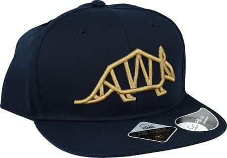 Czapka z płaskim daszkiem James Cap z logo Pancernik.eu, granatowa ze złotym naszyciem