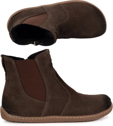 Damskie buty barefoot sztyblety z zamkiem ocieplane 1263 brązowe welur