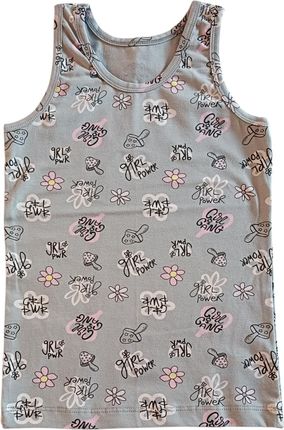 Podkoszulek na ramiączkach 110 dziecięca koszulka szara w kwiatuszki