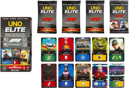 UNO Élite Formule 1 Édition Standard 2025 – Jeu De Cartes Avec Boosters Et Cartes Spéciales, Dès 7 Ans