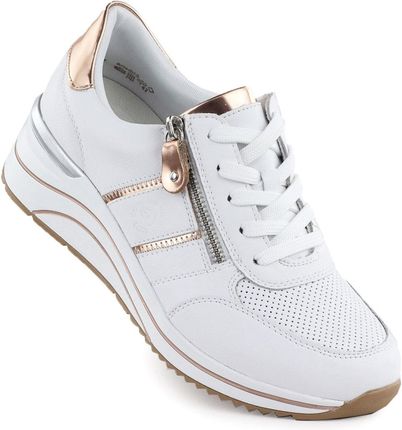 Skórzane sneakersy damskie na koturnie białe Remonte Rieker D0T04-80