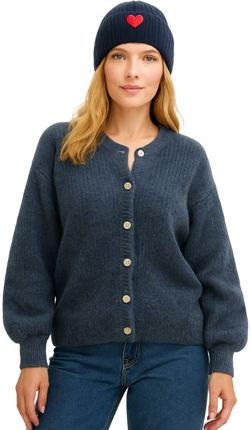 Sweter Damski Kardigan z Bufiastymi Rękawami Włoski Granatowy L/XL