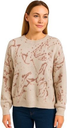 Sweter Damski z Wzorem i Haftem na Plecach Włoski Beżowy