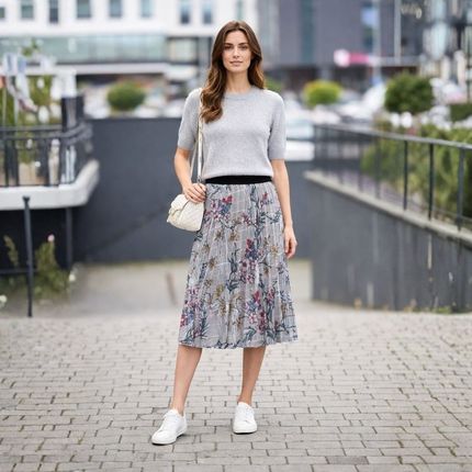 Spódnica damska Włoska plisowana midi kwiaty uniwersalna