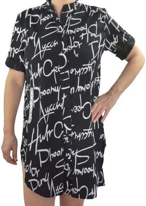 Pink Box Sukienka Koszulowa Włoska Czarna Z Napisami (32A9220Ed)