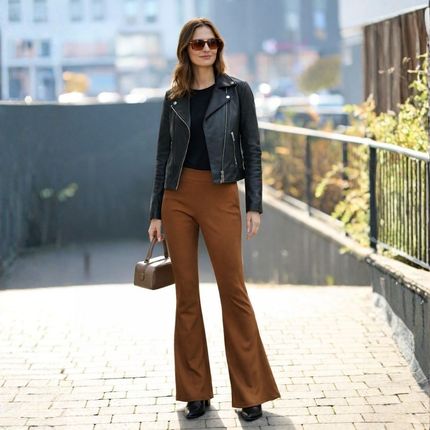 Pink Box Dzwony Spodnie Damskie Włoskie Brązowe S (De1273302)