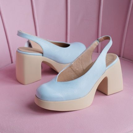 Wygodne czółenka na platformie - WONDERS H-4990 BŁĘKITNE