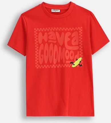 T-shirt z krótkim rękawem bawełniany czerwony z napisami na przodzie