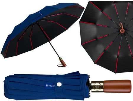 Niebieski, duży, elegancki i składany parasol w pokrowcu - Peterson