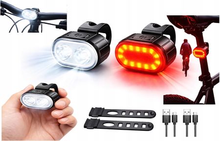 Lampka Rowerowa Przednia I Tylna LED Mocna Akumulatorowa Do Roweru Zestaw