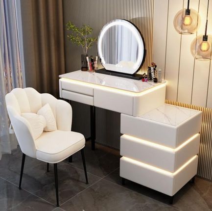 Toaletka Kosmetyczna Led Marmurek/ Komplet Mebli Blat 100 Cm Ana Kolor Biały