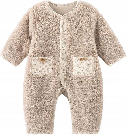 Kombinezon dla Noworodka Bawełniany Długi Rękaw Pluszowy Beżowy 18-24 M
