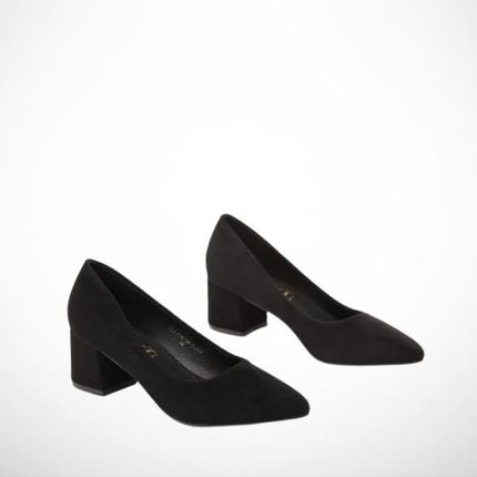 Czarne czółenka damskie na słupku ze skórzaną wkładką 2355B