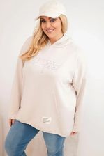 Zdjęcie Bluza damska Plus Size z kapturem i nadrukiem beżowa - Pabianice